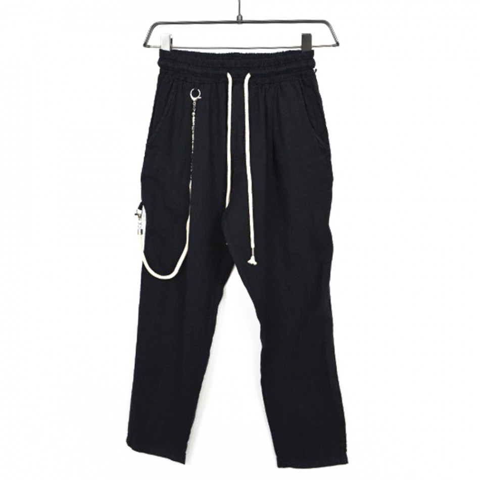 Черен ленен панталон с ластик it120422-14
