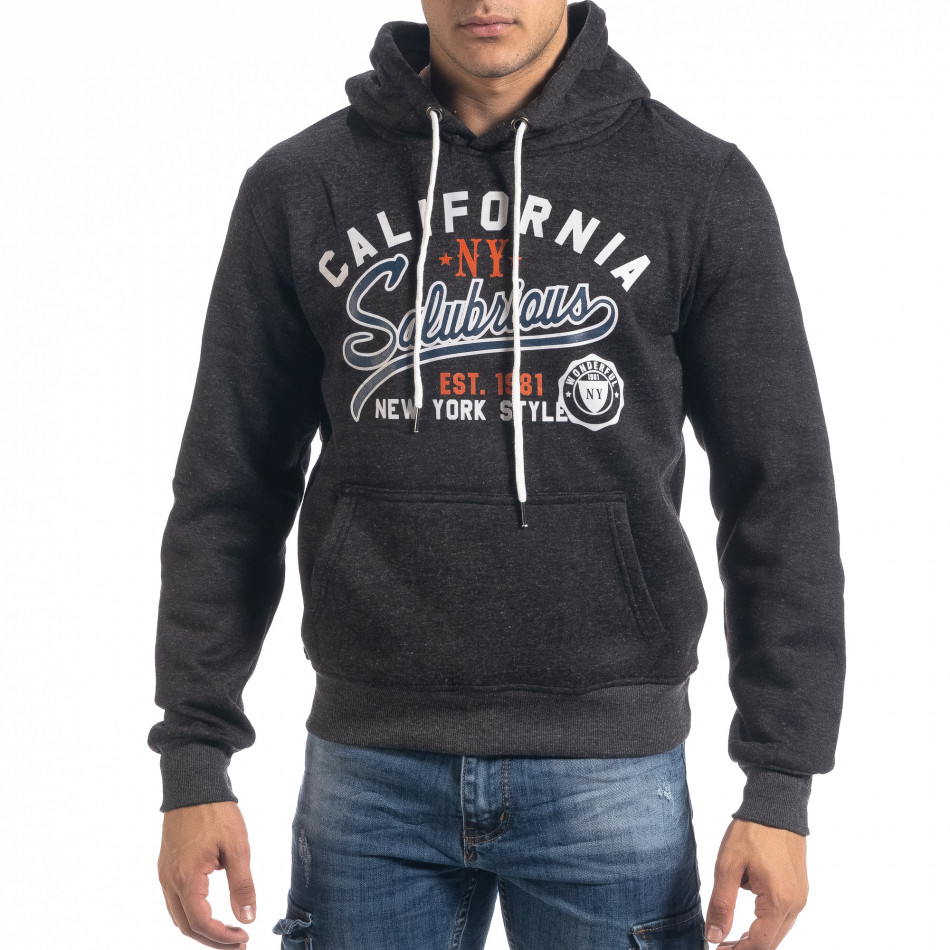 Суичър тип анорак California черен меланж it071119-52
