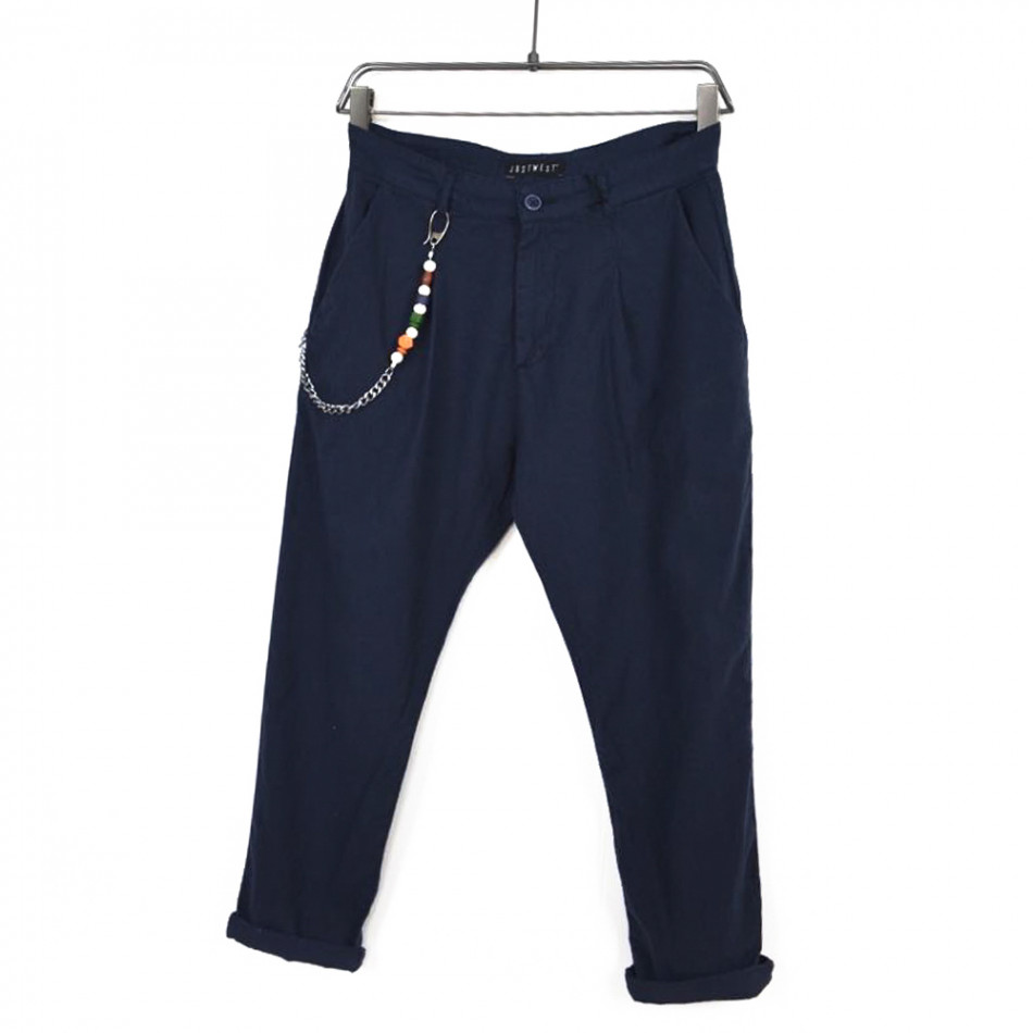Мъжки тъмносин панталон от памук и лен it120422-18