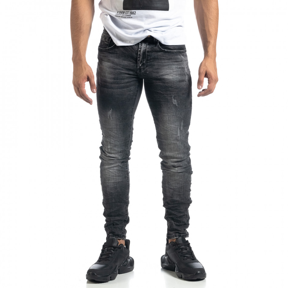 Изтъркани мъжки сиви дънки с прокъсвания Slim fit it041019-28