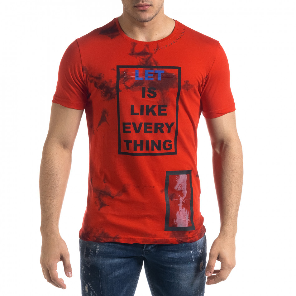 Мъжка червена тениска с принт tr110320-52