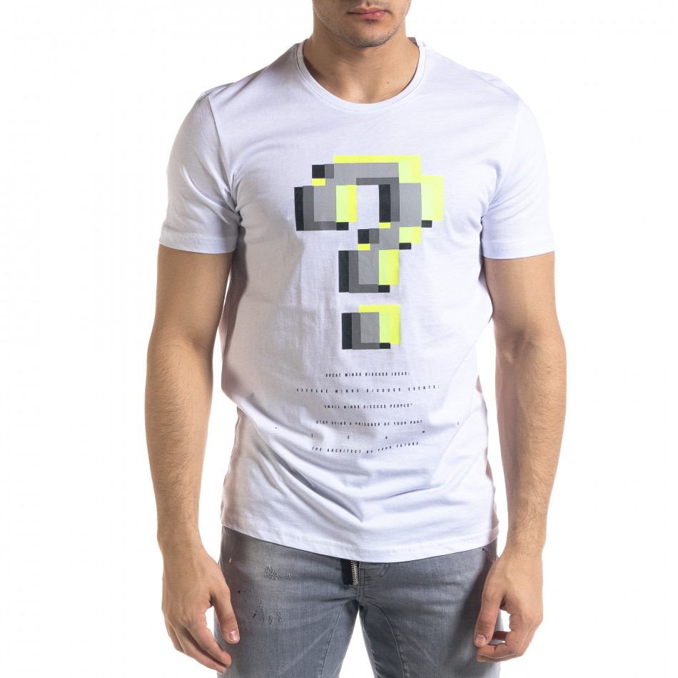 Бяла мъжка тениска пикселиран принт tr110320-43