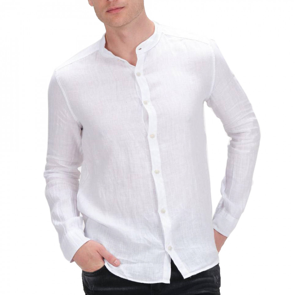 Бяла ленена риза с яка столче tr120422-10
