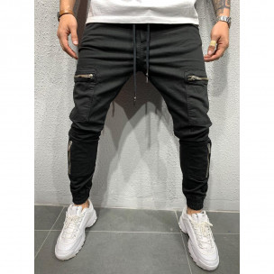 Черен панталон Jogger с ципове на джобовете 2Y Premium
