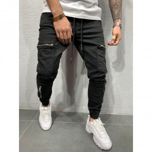Черен панталон Jogger с ципове на джобовете 2