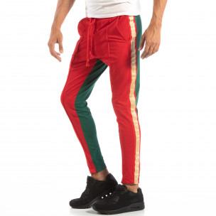 Мъжки Jogger в червено и зелено с кантове и ципове - FASHIONMIX.BG Мъжки Jogger в червено и зелено с кантове и ципове