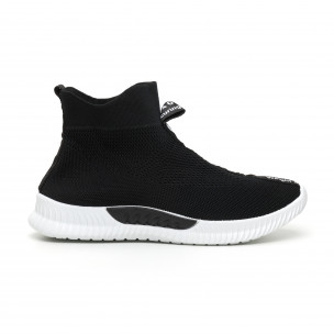 Мъжки slip-on маратонки чорап с бели надписи в черно - FASHIONMIX.BG Мъжки slip-on маратонки чорап с бели надписи в черно