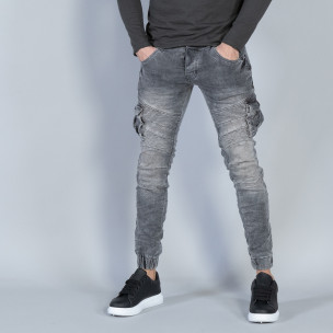 Рокерски мъжки Cargo Jeans в сиво - FASHIONMIX.BG Рокерски мъжки Cargo Jeans в сиво