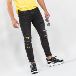 Slim fit мъжки черни дънки с акценти - FASHIONMIX.BG Slim fit мъжки черни дънки с акценти