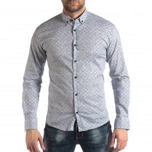 Slim fit мъжка риза с флорален десен в бяло - FASHIONMIX.BG Slim fit мъжка риза с флорален десен в бяло