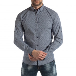 Slim fit мъжка риза с флорален десен в синьо - FASHIONMIX.BG Slim fit мъжка риза с флорален десен в синьо