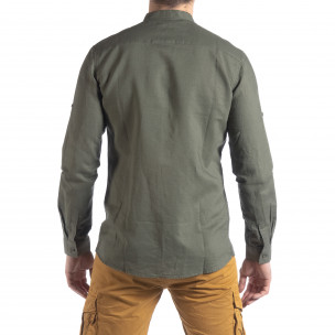 Мъжка ленена риза цвят милитъри  2