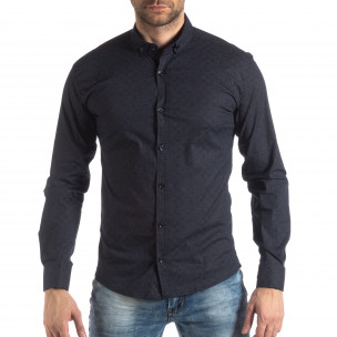 Slim fit мъжка риза с флорален десен тъмно син - FASHIONMIX.BG Slim fit мъжка риза с флорален десен тъмно син