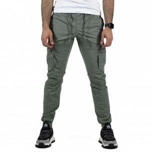 Мъжки сиво-зелен карго панталон с ластик на кръста 8154 Blackzi
