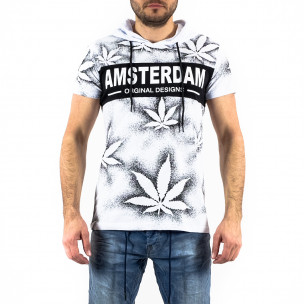 Мъжка бяла тениска с качулка Amsterdam
