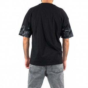 Oversize мъжка черна тениска с принт Breezy 2