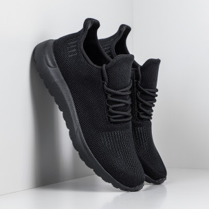Мъжки леки маратонки All black с декорация - FASHIONMIX.BG Мъжки леки маратонки All black с декорация
