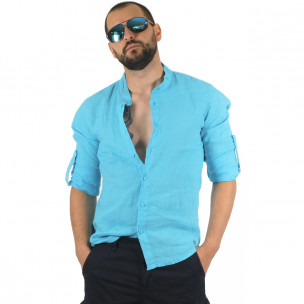 Мъжка ленена риза цвят тюркоаз Duca Homme