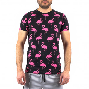 Мъжка черна тениска Big Flamingo Lagos