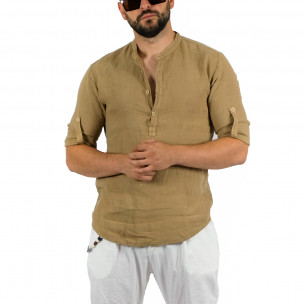 Ленена мъжка риза Rustic цвят камел 