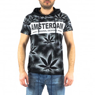 Мъжка черна тениска с качулка Amsterdam