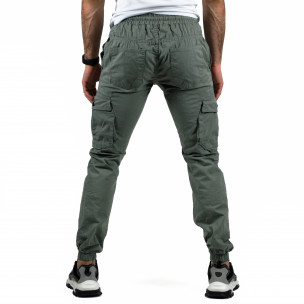 Мъжки сиво-зелен карго панталон с ластик на кръста 8154  2