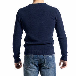 Мъжки фин пуловер в тъмно синьо VKG 2