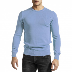 Мъжки фин пуловер в светло синьо 