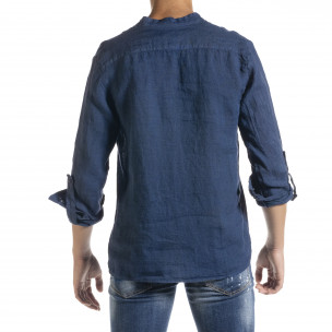 Ленена мъжка риза в синьо рустик стил  2