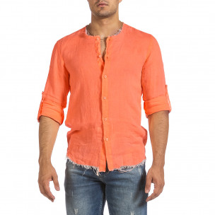 Мъжка ленена риза Vintage оранжев неон