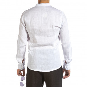 Мъжка бяла ленена риза с яка столче  2