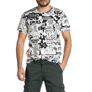 Мъжка черно-бяла тениска с комикси 2