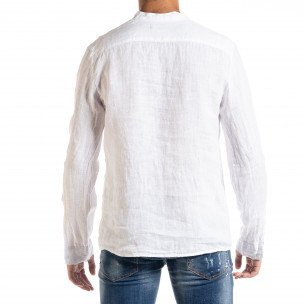 Ленена мъжка риза в бяло рустик стил  2