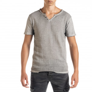Мъжка тениска от памук и лен в сиво 