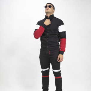 Черен ватиран мъжки спортен комплект Biker style - FASHIONMIX.BG Черен ватиран мъжки спортен комплект Biker style