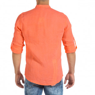 Мъжка ленена риза оранжев неон  2
