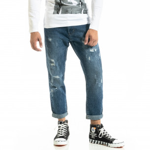 Loose fit Destroyed мъжки сини дънки - FASHIONMIX.BG Loose fit Destroyed мъжки сини дънки
