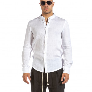 Мъжка бяла ленена риза с яка столче 