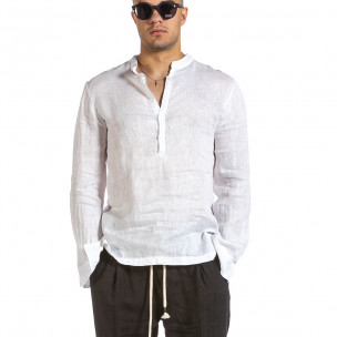 Ленена мъжка риза в бяло рустик стил