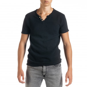 Мъжка тениска от памук и лен в черно