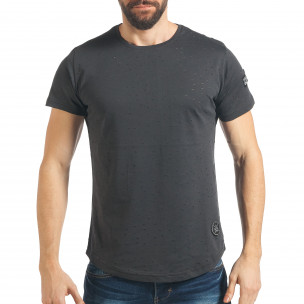 Мъжка тъмно сива тениска Slim fit с малки прокъсвания - FASHIONMIX.BG Мъжка тъмно сива тениска Slim fit с малки прокъсвания