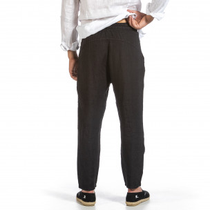 Черен ленен панталон с ластик на кръста 2