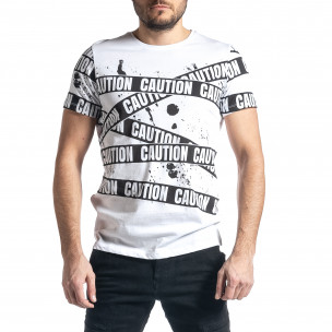 Мъжка тениска Caution в бяло