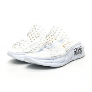 Дамски прозрачни чехли бели шипове 2