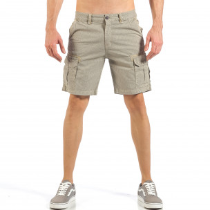 Мъжки къси карго панталони в цвят каки с дребен принт