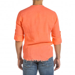 Мъжка ленена риза Vintage оранжев неон  2