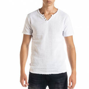 Мъжка тениска от памук и лен в бяло 