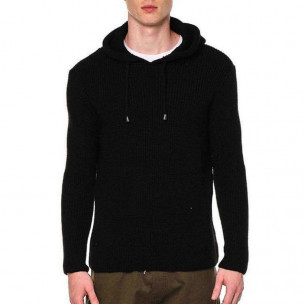 Мъжки черен пуловер с качулка RNT23