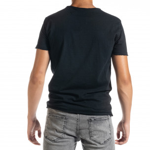 Мъжка тениска от памук и лен в черно  2