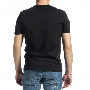 Мъжка черна тениска с принт  2